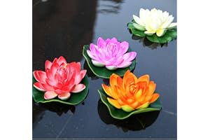 Toulifly Plantes Artificielles de Lotus pour Étang, Lot de 3 Nénuphar Artificiel Blanc et 6 Feuilles De Nénuphar Flottantes pour Étangs, pour Jardin étang Piscine Aquarium Terrasse Mariage