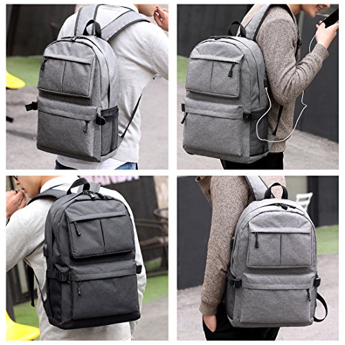 Rucksack Herren Damen Schulrucksack Rucks  cke Wasserfeste Schul-Reise Tasche mit USB Ladestation  Grau 