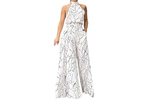 SUNNYUK Mono Mujer Verano Pantalones Anchos de Rectos Mono Color Sólido Elegante Largo 2023 Monos de Vestir Verano Casuales Jumpsuits Playsuit Fiesta de Noche Talla Grande Peto Sin Mangas