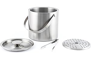 ‎HANSEKÜCHE Hanseküche Großer Eiswürfelbehälter Eiseimer 3L inklusive Deckel, Zange und doppeltem Boden - 304 Edelstahl - Doppelwandig Isoliert - Sehr langer Thermoeffekt - Ideal für langes Kalthalten