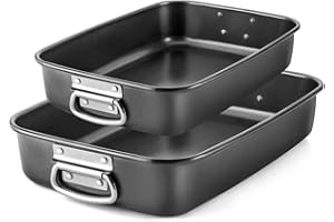 MGE WORLD LS Kitchen - Rôtissoire en Acier au Carbone avec Poignées - Plat à Four avec Poignées - Plaque à Rôtir - Plat à Four - Plat a Four Rectangulaire - Grand Plat Four - Set 2 - Antiadhésif