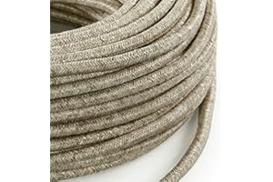 METOO DESIGN Cavo elettrico in tessuto tondo rotondo stile vintage rivestito 5 metri colorato Filato Grezzo Canvas Lino Chiaro Beige H03VV-F sezione 2x0,75 per lampadari, lampade, abat jour, design. Made in Italy