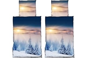 Leonado Vicenti 4teilige Fleece Bettwäsche 135x200 cm Winter Flausch Thermofleece Bettbezug Deckenbezug Blau Tannen