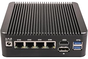 KINGNOVYPC Wyjście 4K Firewall Micro Appliance, 4-portowy i226-V 2,5G LAN bez wentylatora, mini komputer Celeron N100, 16 GB DDR4 512 GB NVMe, 6 x USB, HDMI, DP, COM RJ45 Ethernet AES-NI VPN, obsługa routera