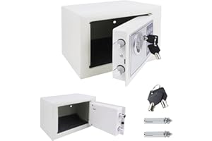 HONI Electronic Safe, 4.6L Digital Small Safebox for Home, Security Safe with Digital Keypad and Keys, Wall And Floor Fixings, Fireproof and Waterproof Documents Safem, 23x17x17cm (White)