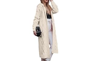 OULIWANGLUO Damen Warm Lange Strickjacke Strick Langarm Cardigan mit Kapuze Casual Lockere Strickpullover für Winter