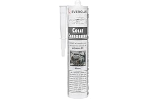EVERGLUE Colle de carrosserie 1K MS - Colle de montage résistante aux UV - Blanc - Cartouche polymère MS - Colle forte - Colle et mastic élastique pour coller et sceller dans la construction de véhicules,