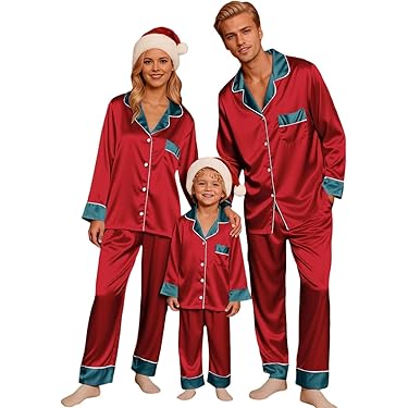SOLDES De Noël ! Pyjama De Famille En Satin De Noël, Pyjama En Satin Personnalisé, Pyjama De Noël, Cadeau De Noël, Cadeau De Réveillon De Noël-L+L - France