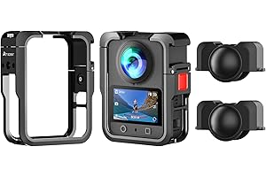 AMAZEAR Metalgehäuse für DJI Osmo 360 Zubehör, Aluminiumlegierung Schutz mit Mehreren Expansionshaltern, Osmo360 Käfig Kamera mit 2 Silikon Linsenschutz