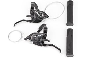 LGEGE Palanca de cambios de 3 x 8 y 24 velocidades con palanca de freno, combo de palanca MTB con indicador de marchas, cable de freno en V para bicicleta de montaña