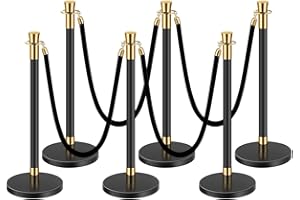 VEVOR Poteau de guidage, 6 pcs, barrière de balisage pour contrôle de foules, avec base creuse, 4 cordes en velours noir et poteaux noirs en acier inoxydable pour théâtre, mariage, fournitures de fête