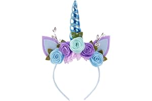 Nishine Unicorn Headband Nonwoven Flowers Cat Ears Pony Head Bands Tiara Glitter Horn for Cosplay Unicorn Party Supplies