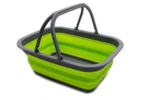 SAMMART 9.2L Collapsible Tub with Handle - Portable Outdoor Picnic Basket/Crater - Foldable Shopping Bag - Space Saving Storage Container (Dark Gray/Fluorescent Green, 1)