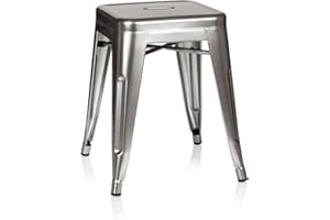 ‎HJH OFFICE hjh OFFICE 645005 Metall Hocker VANTAGGIO Platin Silber Sitzhocker im Industry-Design, stapelbar, niedrig