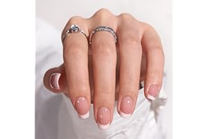 BTArtbox Stick On Nails for Women - Short Square Press On Nails, 30 Pcs Soft Gel French Tip False Nails With Glue, Reusable Semi-Transparent Fake Nail Kit in 15 Sizes, French Girl