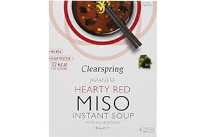 GroceryCentre Clearspring Hearty Red Miso Instant Soup with Sea Vegetable, 4 x 10 g (Pack of 4, total of 16 sachets)