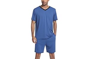 Ekouaer Herren Schlafanzug Kurz Sommer Kuzrarm Zweiteiliger Pyjama Set für Männer mit Taschen S-XXL