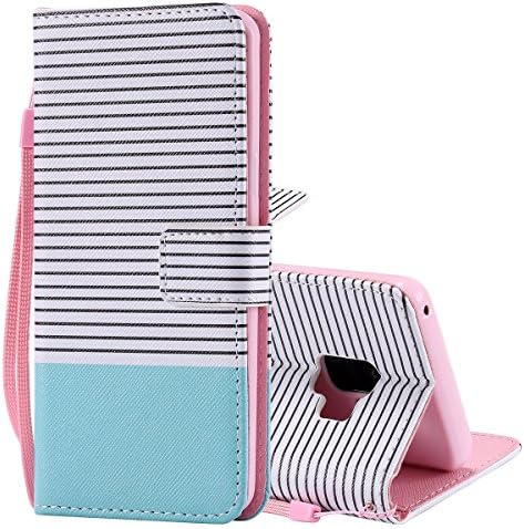 Galaxy S9 Case,S9 Case,Snewill S9 Wallet Case PU Leather Flip Case Cover with Card Slots &amp; Kickstand for Samsung Galaxy S9 - Minimal Mint Stripes