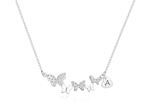 Yumioxa Donna Collana con Farfalle in Cristallo Lettere Nome Collana Donna Gioielli BlingBling Cristallo Lucido Colore Argento Collana A Catena Regolabile