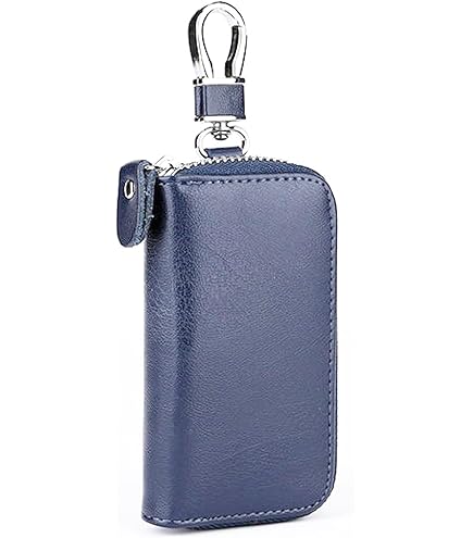 Cartera Para Llaves De Piel Auténtica Doble Cremallera, Unisex