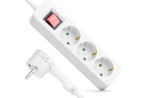 deleyCON 3-Fack Grenuttag med Plattkontakt - 3,0m Kabel - med ON/OFF Strömbrytare - Ideal Bakom Möbler, Grenuttag Strömkabel