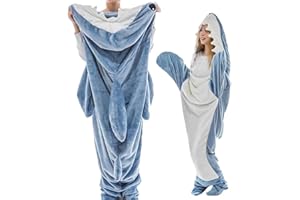 QQYXCA Hai Decke Für Erwachsene Shark blanket Hai Decke Zum Anziehen Decke Mit Ärmeln Tragbare Hoodie Decke Superweicher Flanell Hai Decke Flauschig Haidecke Schlafsack Shark Schwanz Hai-Liebhaber