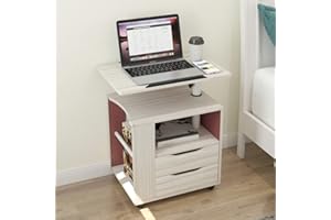 sogesfurniture Mobiler Beistelltisch Nachttisch Nachtschrank mit 2 Schubladen, höhenverstellbarer Sofatisch Laptoptisch für Schlafzimmer, Wohnzimmer, Ahorn BHEU-CT1-MP