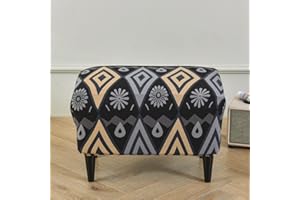 Highdi Ottoman Cover Rectangle Polyester Spandex, Stretch Footstool Slipcover,Stool Protector Cover with Elastic Bottom,Removable Washable Dustproof Footrest Pouffe Covers (grey geometry,1pc)
