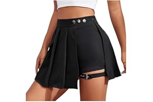 BASTWAHL Damen Hosenrock Kurze Hose Minirock Asymmetrisch Röcke Mit Schnalle Gothic Faltenrock Rave Outfit Festival Outfit Cargo Hosenrock