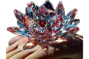 ‎TYGJB TYGJB Feine Quarz Kristallglas Lotus Blume Natursteine Mineralien Feng Shui Kugel Kristalle Blumen Hochzeit Souvenirs (Rot)