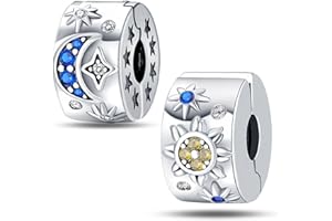 LNQOBU Clip/Stopper Charm per Bracciale Argento 925 Pave Cubic Zirconia Bead Stella Luna Farfalla Blu Gioielli Regalo per Donna