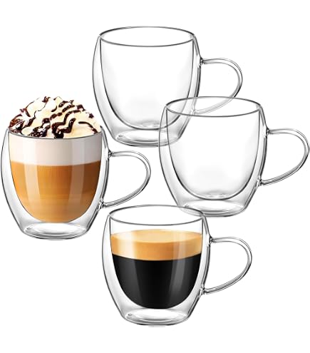 Wells Lot De 4 Tasses Expresso Double Paroi 80ml Avec Poignée - Verres Isolés Transparent Pour Café