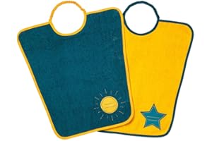 Babycalin - Lot de 2 bavoirs maternelle Soleil - Etoile - Je m'appelle