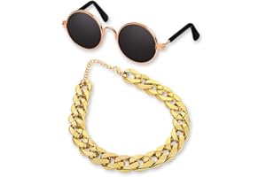SCSpecial Retro Round Sunglasses with Golden Chain for Pet Cats and Small Dogs Cool and Funny Spectacles Pets Photo Props for Taking Pictures