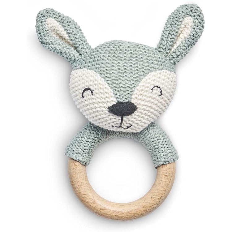 Hochet Bébé En Forme De Lapin Gris – Anneau De Dentition En Bois De Hêtre Et Coton – Jouet Fait Main Pour Nouveau-né – Cadeau De Naissance Original - 9