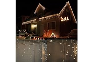 JNDEE Łańcuch świetlny w kształcie sopli bożonarodzeniowych, wodoodporny, do użytku na zewnątrz/wewnątrz, ciepła biel, 800 diod LED, szerokość 21 m, 160 kropli sopli plus masywny kabel ołowiany 10 m, 8