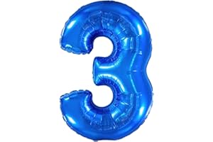 JONAMI Balloon 3rd Birthday Number 3 Blue XXL Giant Foil Balloon 40” Birthday Decoration for Boy. Flies with Helium