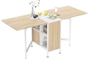 HOMCOM Mesa de Comedor Plegable, Mesa de Cocina Plegable con 4 Compartimentos, 3 Formas, para 4 Personas, para Comedor Salón Espacio Pequeño, 169x60x75 cm, Natural