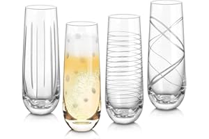 Joeyan 290ml Flûtes à Champagne en Verre Gravure - Lot de 4 Verres de Champagne sans Pied pour la Maison, Les Restaurants, les Fêtes et les Événements Spéciaux - Idée Cadeau pour Homme, Femme