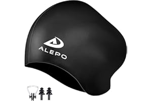 Alepo Badekappe Damen Lange Haare, Hochelastische Dicke Silikon Schwimmkappe Damen Herren Unisex Erwachsene, Badehaube Bademütze mit Ohrstöpseln Nasenclip, Halten Sie Ihr Haar Trocken