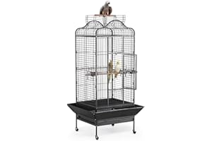 Yaheetech Gabbia Voliera per Uccelli Pappagalli Grandi Cenerino Calopsite con Piedistallo in Metallo Nera 81 x 77 x 160 cm