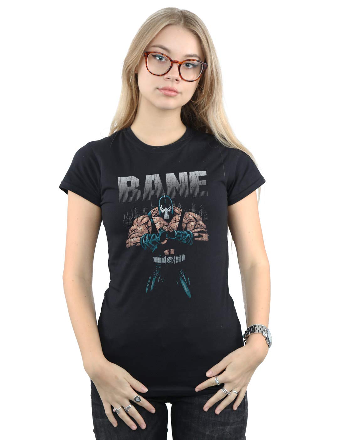 DC-Comics-Damen-Batman-Bane-T-Shirt-Schwarz-X-Large