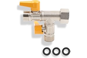 TIHOOK Válvula de conmutación de 3 vías, válvula de conmutación de 3 vías, G 1/2, brazo de ducha, distribuidor de agua, 2 compartimentos, adaptador en T de latón, válvula de conmutación para, baño, cocina