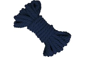 LEREATI Corda Macrame 8mm x 10m Filo Macrame Corda Cotone Naturale, 3 Fili Cordoncino Spago Macramè Filo, Cordino per Borse Uncinetto, Appendere Piante, Arazzi, Artigianato Fai-da-Te (Blu Navy)