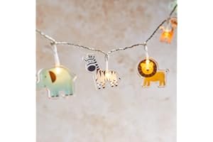 Lights4fun Catena Luminosa a 12 LED Bianco Caldo Animali da Safari con Timer Luce Notturna Decorazione per Camerette dei Bambini