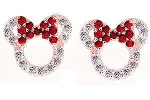 BAOBEI Kaguyo Boucles d'oreilles Minnie Mouse, Boucles d'oreilles à tige Mickey Mouse en argent sterling 925 avec améthyste bleu rose et zircone pour femmes et filles, cadeau d'anniversaire (rose rose)