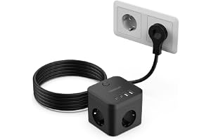 TESSAN Grenuttag med platt plugg, PD 20W snabbladdning USB C, 3 vägs uttag och 4 USB portar, kub grenuttag med strömbrytare o