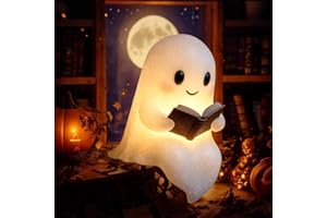FIENZA Ghost Reading Book Lamp, Ghost Bubble Lamp Halloween Decor, LED Ghost Reading Book Lamp for Halloween Party or Gift (8.6 Inches)