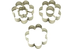 BekkiB Set di 3 formine per biscotti "Fiore" – Stampino per fiori e 2 tagliapasta con fiore e cerchio – per picconi, panini e biscotti – acciaio inox – 7795