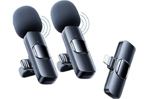 WHJC Lavalier Wireless Microphone for iPhone/iPad/Android/Laptop, Plug-Play Lavalier Microphone, Wireless Clip-on Microphone, Noise Cancellation/Mute, for Live, Video Recording, YouTube, Vlog